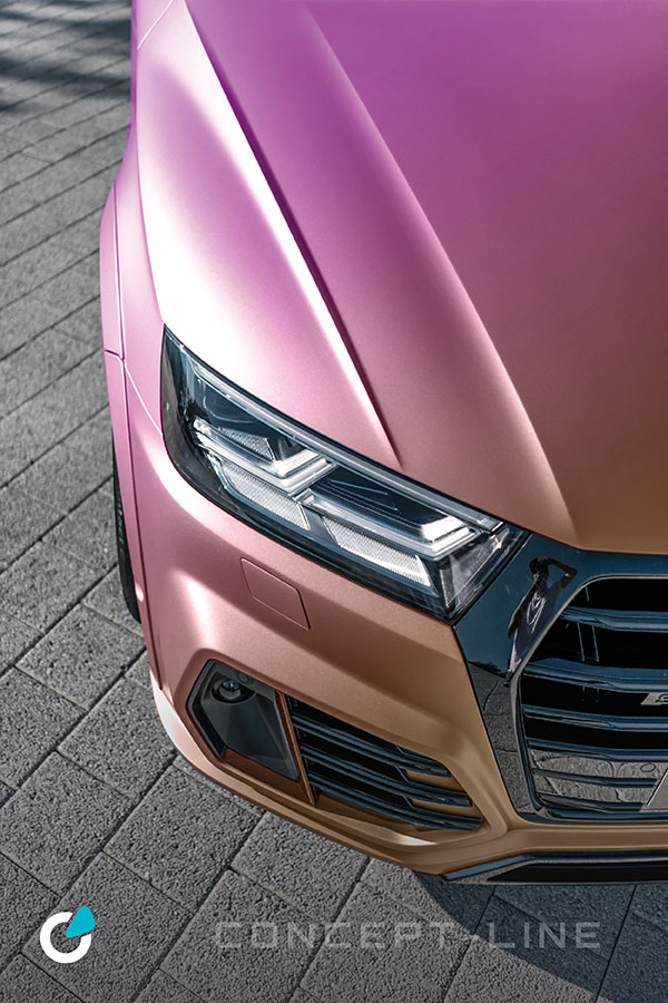 Audi SQ5 Tuning Konzept Metallic Pastell von SCEND Tuning mit professioneller Fahrzeugfolgerung oder Lackierung, Ansicht Front Exterieur mit Frontschürzenaufsatz